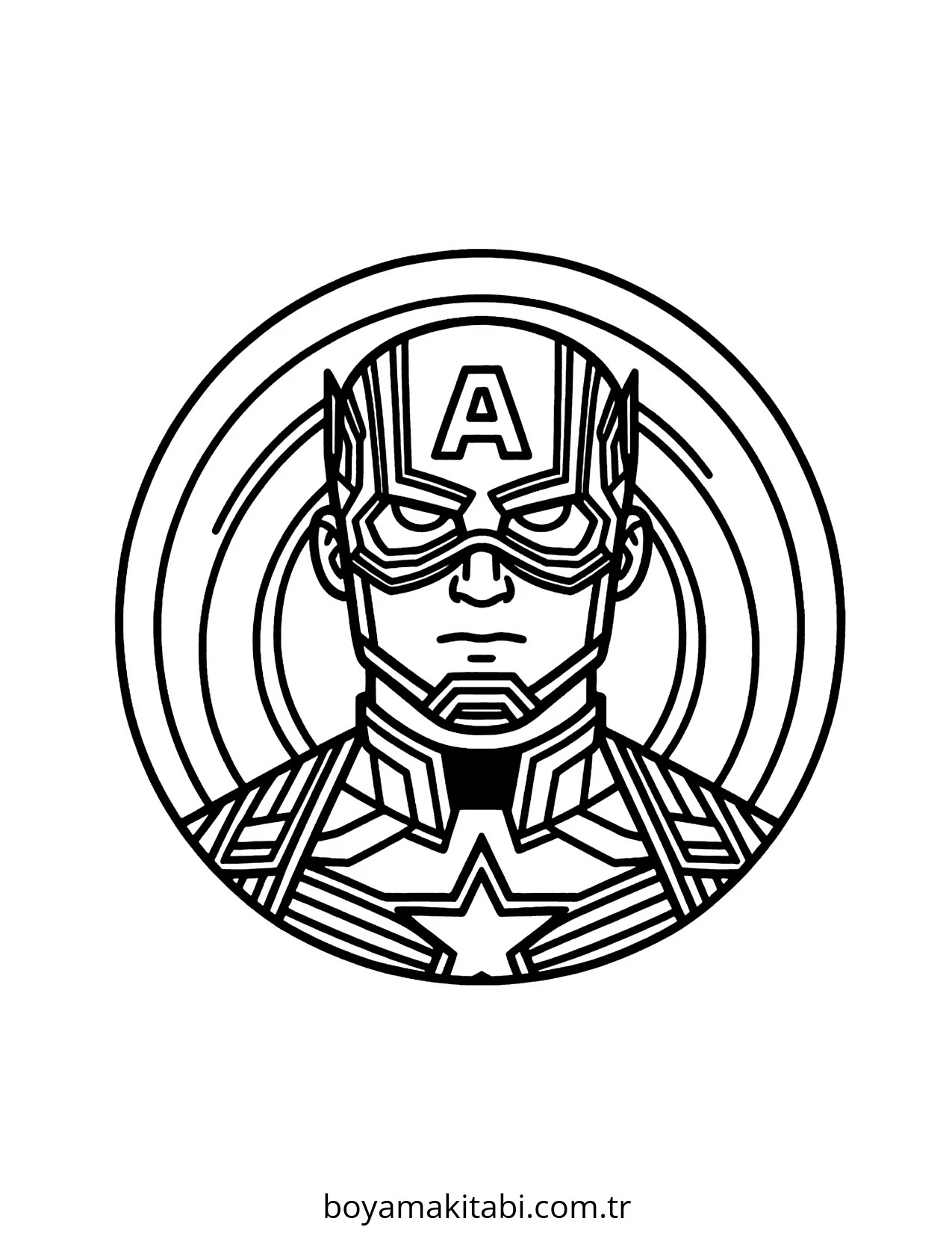 Captain America boyama sayfası – kolay boyama, eğitici aktivite