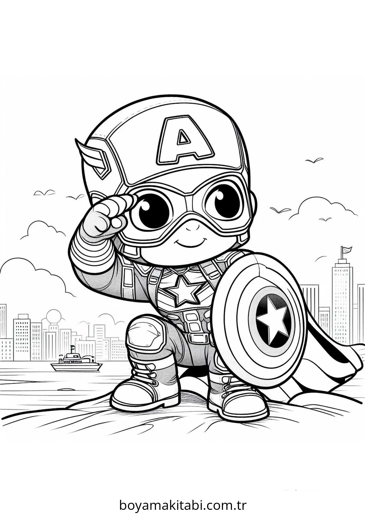 Captain America boyama sayfası – eğlenceli etkinlik, el becerilerini geliştirir