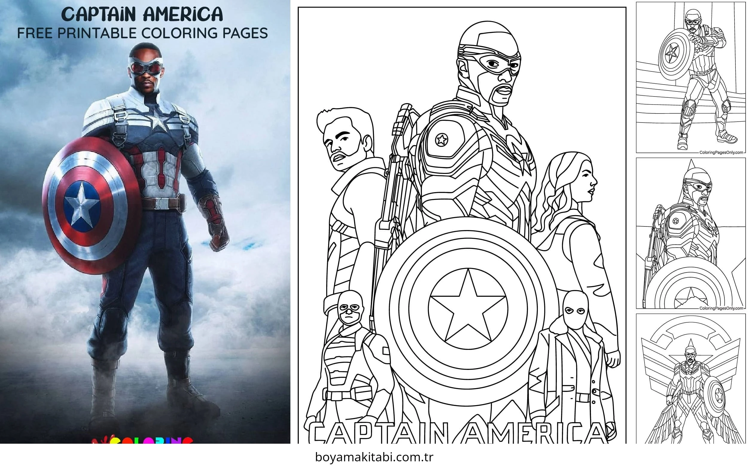 Captain America boyama sayfası – eğitici aktivite, yaratıcılık
