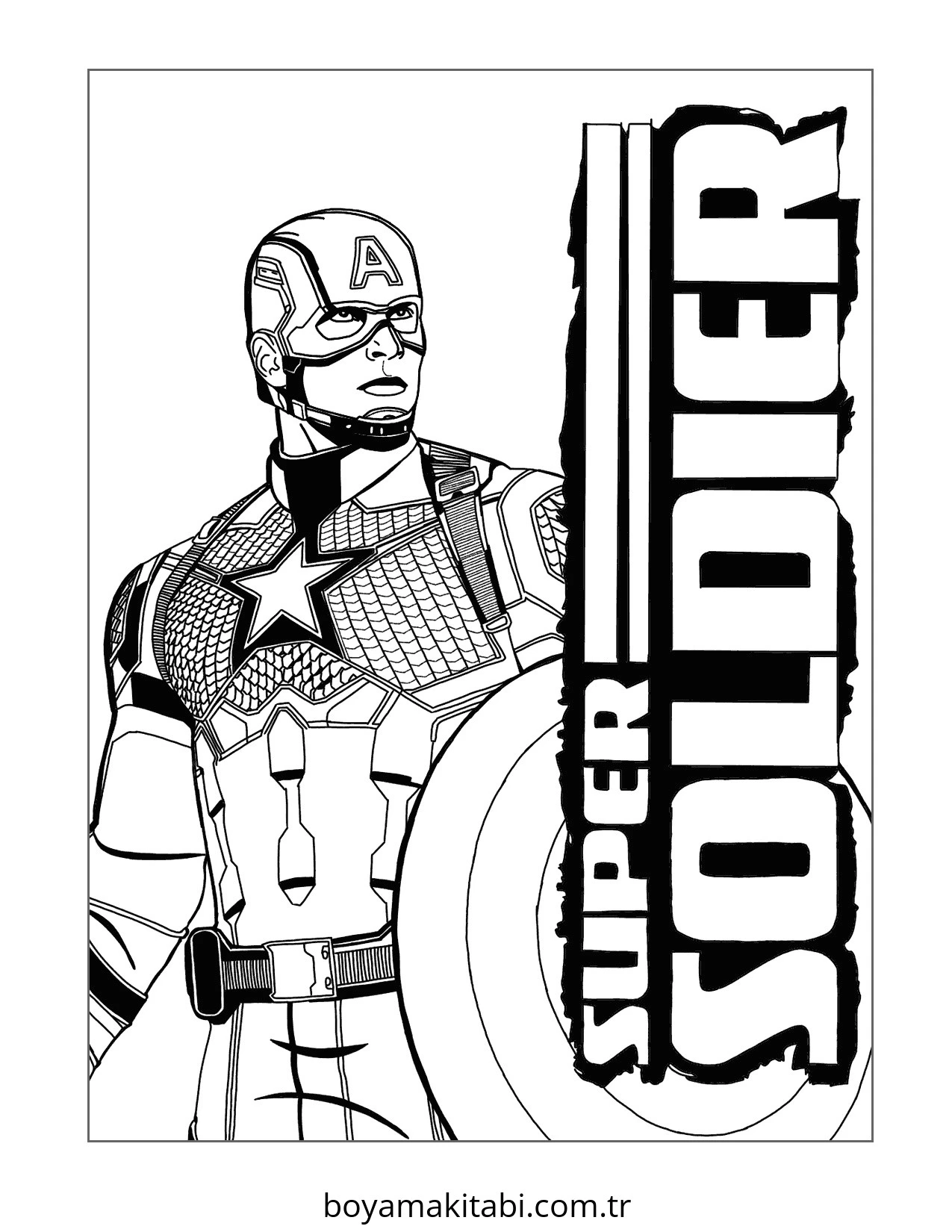 Captain America boyama sayfası – keyifli zaman, renkli çizimler