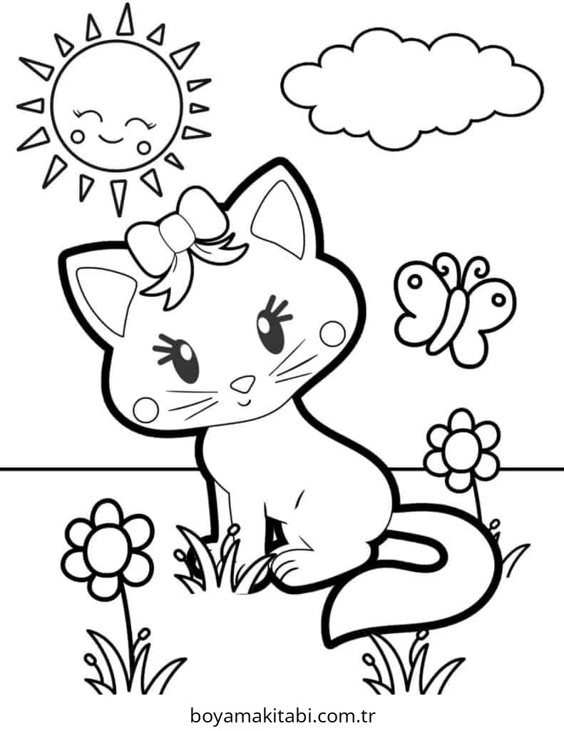 Kedi boyama sayfası #570 – yaratıcılık, doğum günü partisi aktivitesi