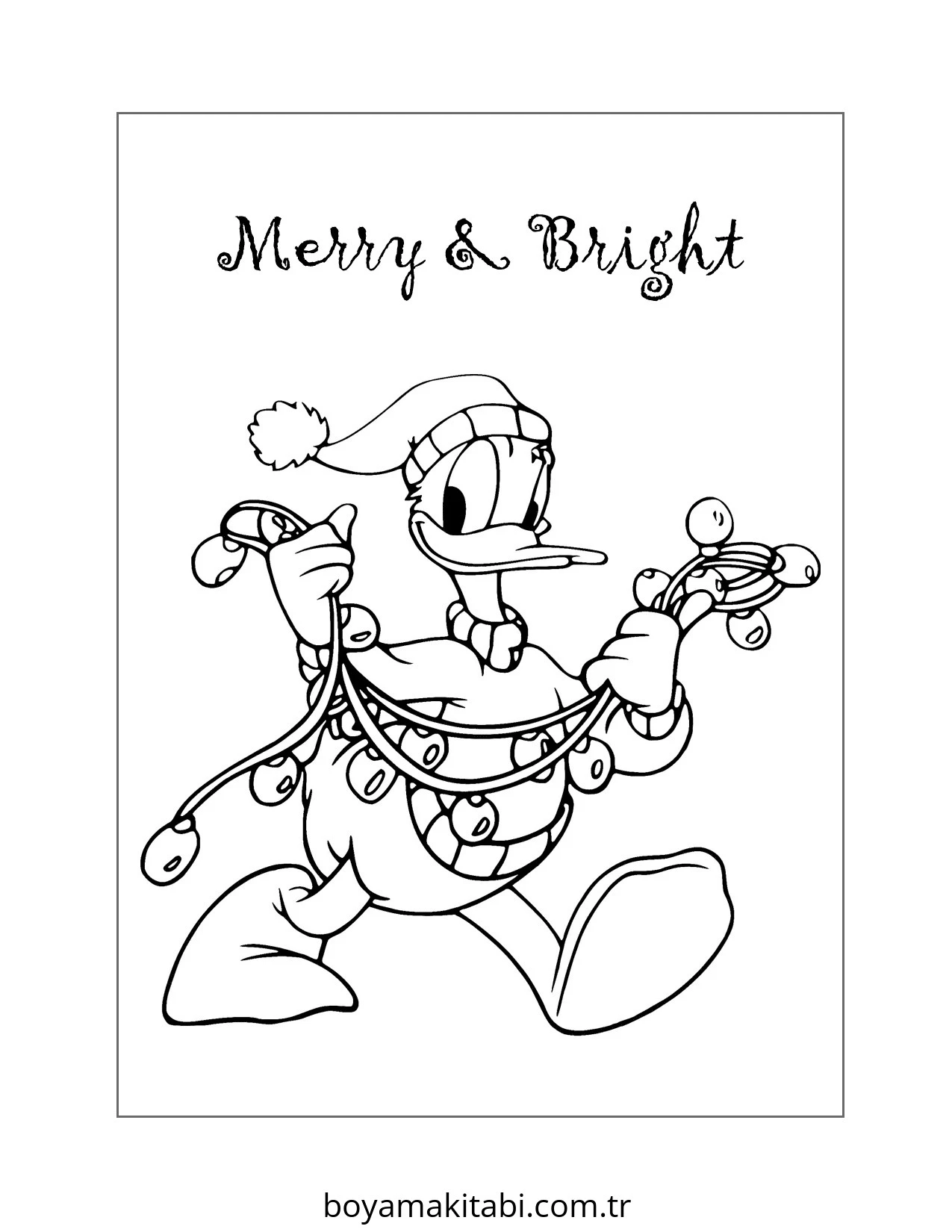 Yılbaşı boyama sayfası – çizgi film temalı, basit çizim