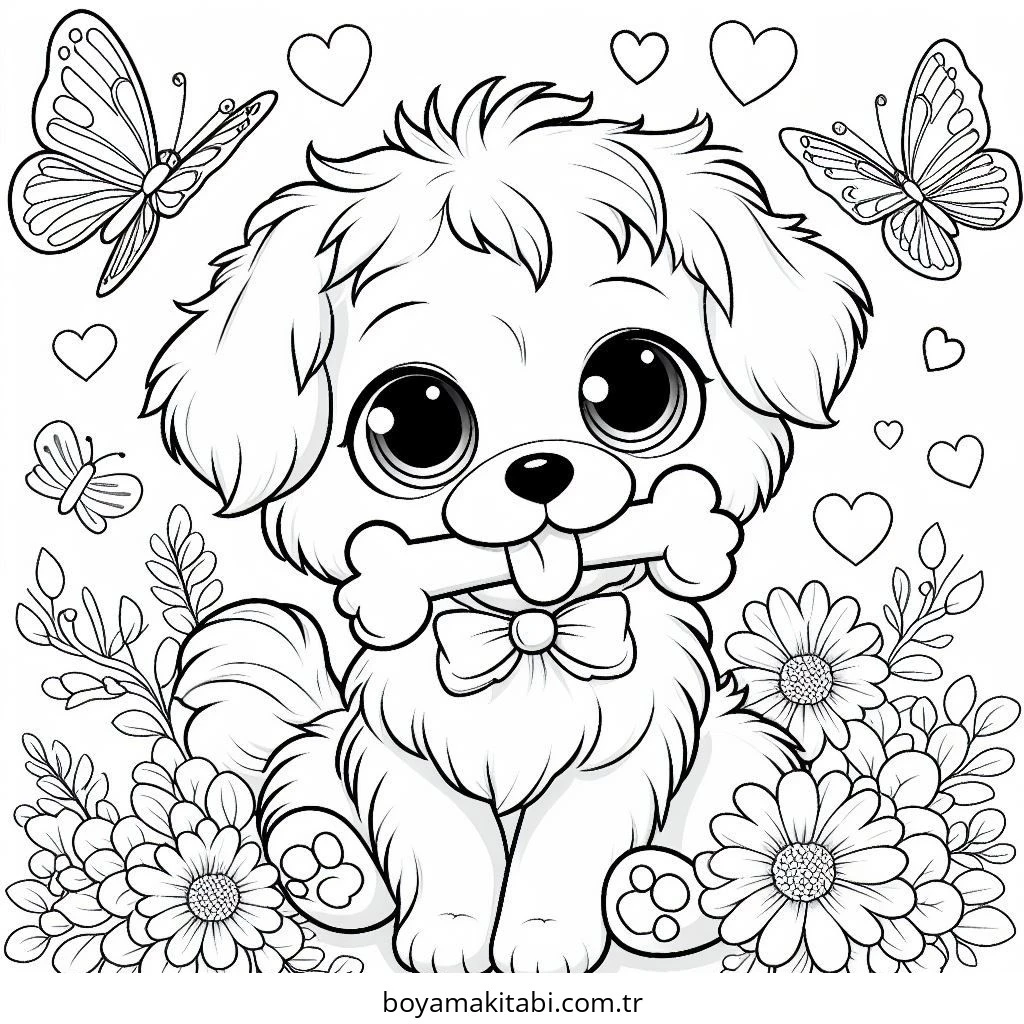 Köpek boyama sayfası – çocuk aktivitesi, PDF indir