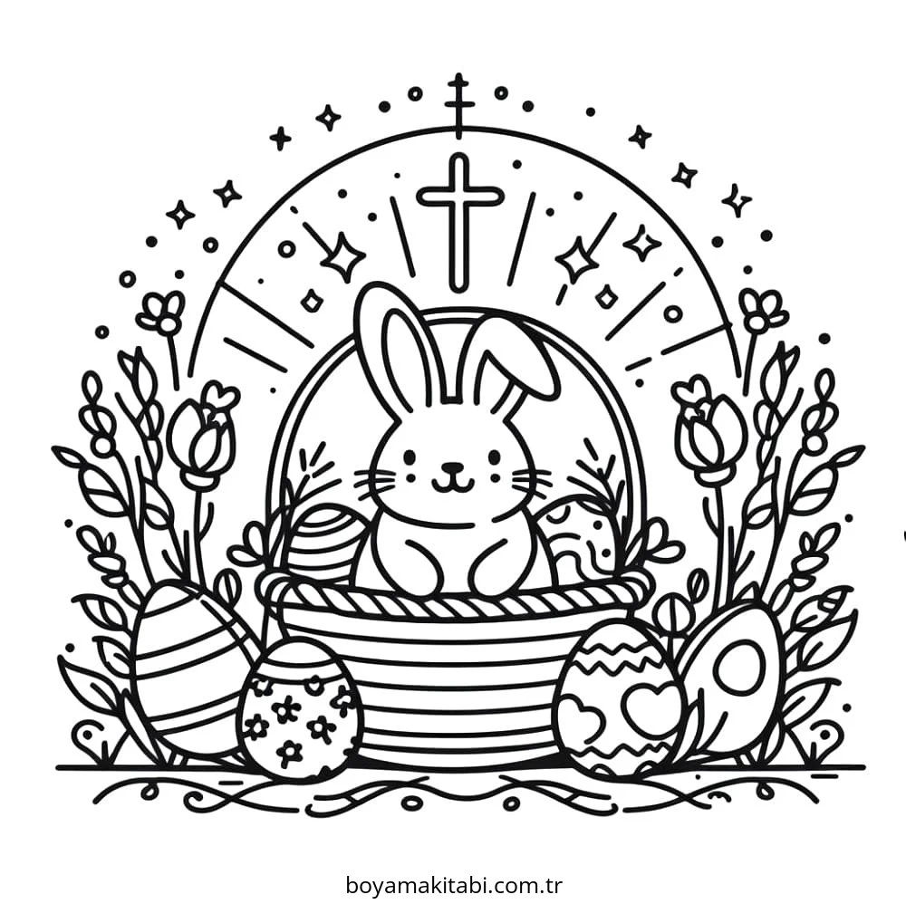 Easter boyama sayfası – PDF indir, sevimli karakter
