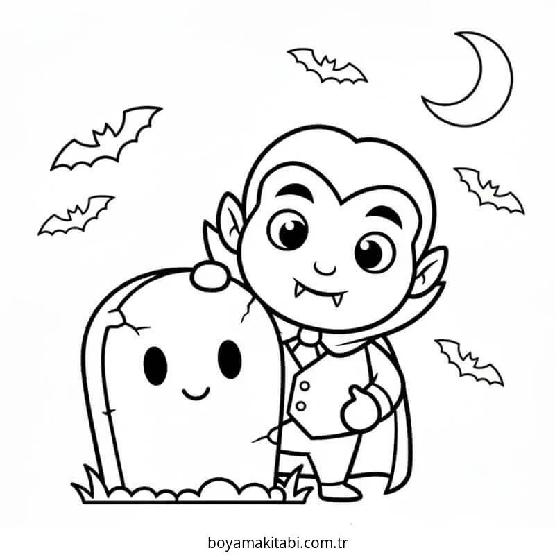 Vampir boyama sayfası – çocuk aktivitesi, PDF indir