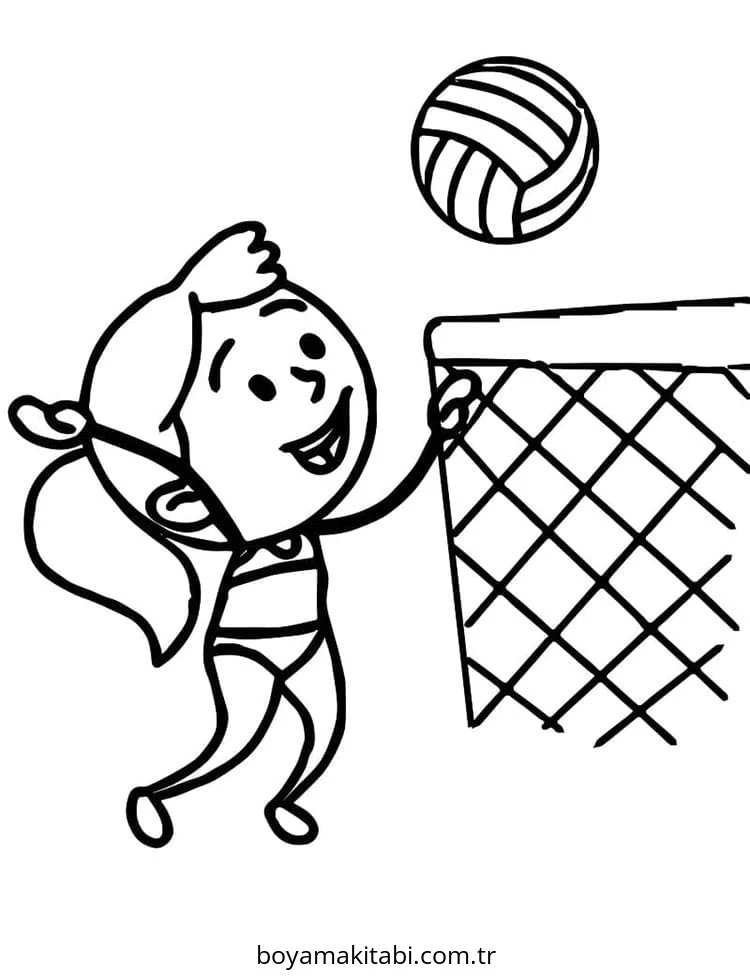 Voleybol boyama sayfası – renkli çizimler, okul öncesi