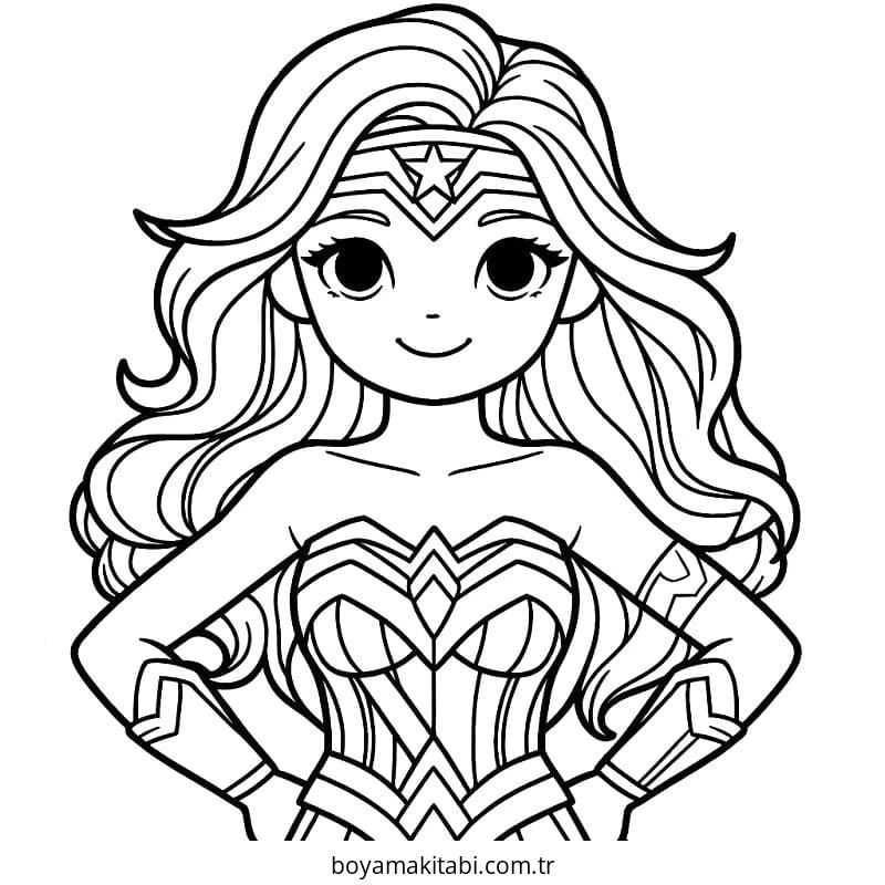 Wonder Woman boyama sayfası #4 – sevimli karakter, sanatsal çalışma
