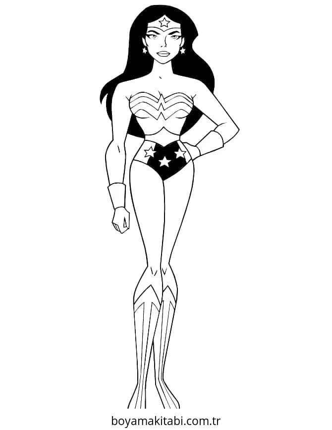 Wonder Woman boyama sayfası #12 – basit çizim, yaz tatili etkinliği