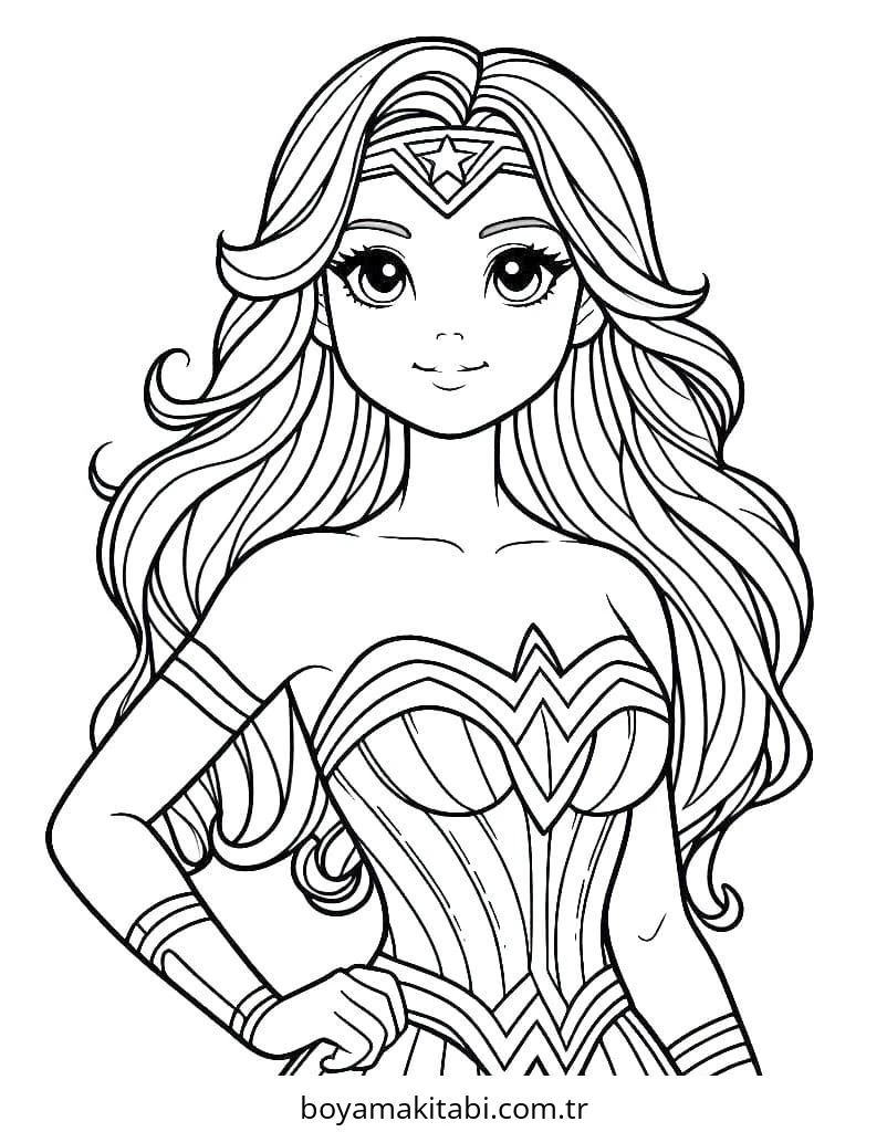 Wonder Woman boyama sayfası #15 – renkli çizimler, dikkat ve odaklanma geliştirir