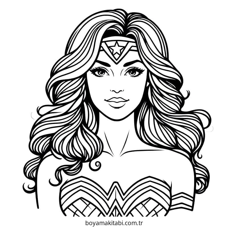 Wonder Woman boyama sayfası #26 – sabır ve özgüven kazandırır, yaratıcı sanat çalışması