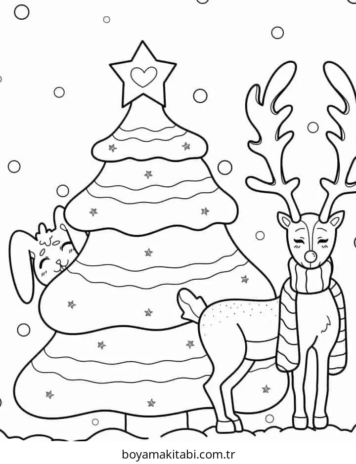 Yılbaşı Ağacı (Noel ağacı) boyama sayfası #35 – aile ile vakit geçirme, renk bilgisini öğretir
