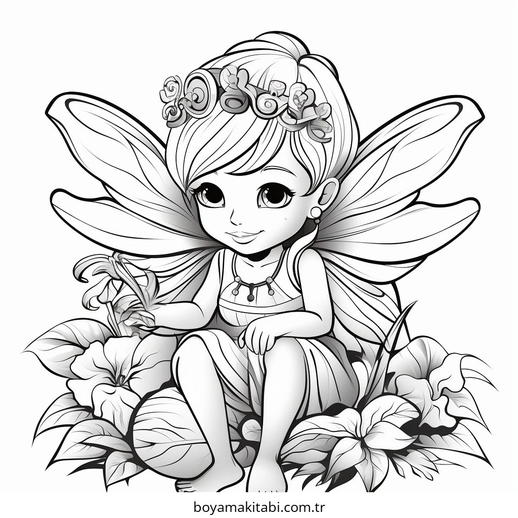 Fairy boyama sayfası – sanatsal çalışma, çocuklar için