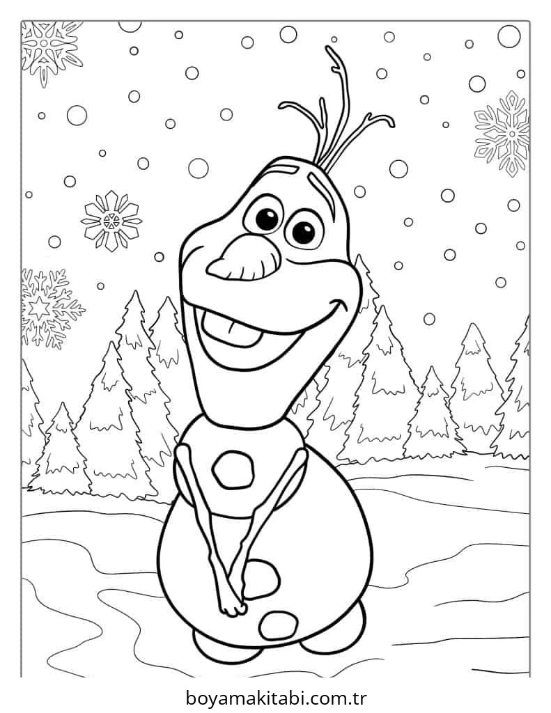 Frozen (Karlar Ülkesi) boyama sayfası – sevimli karakter, sanatsal çalışma