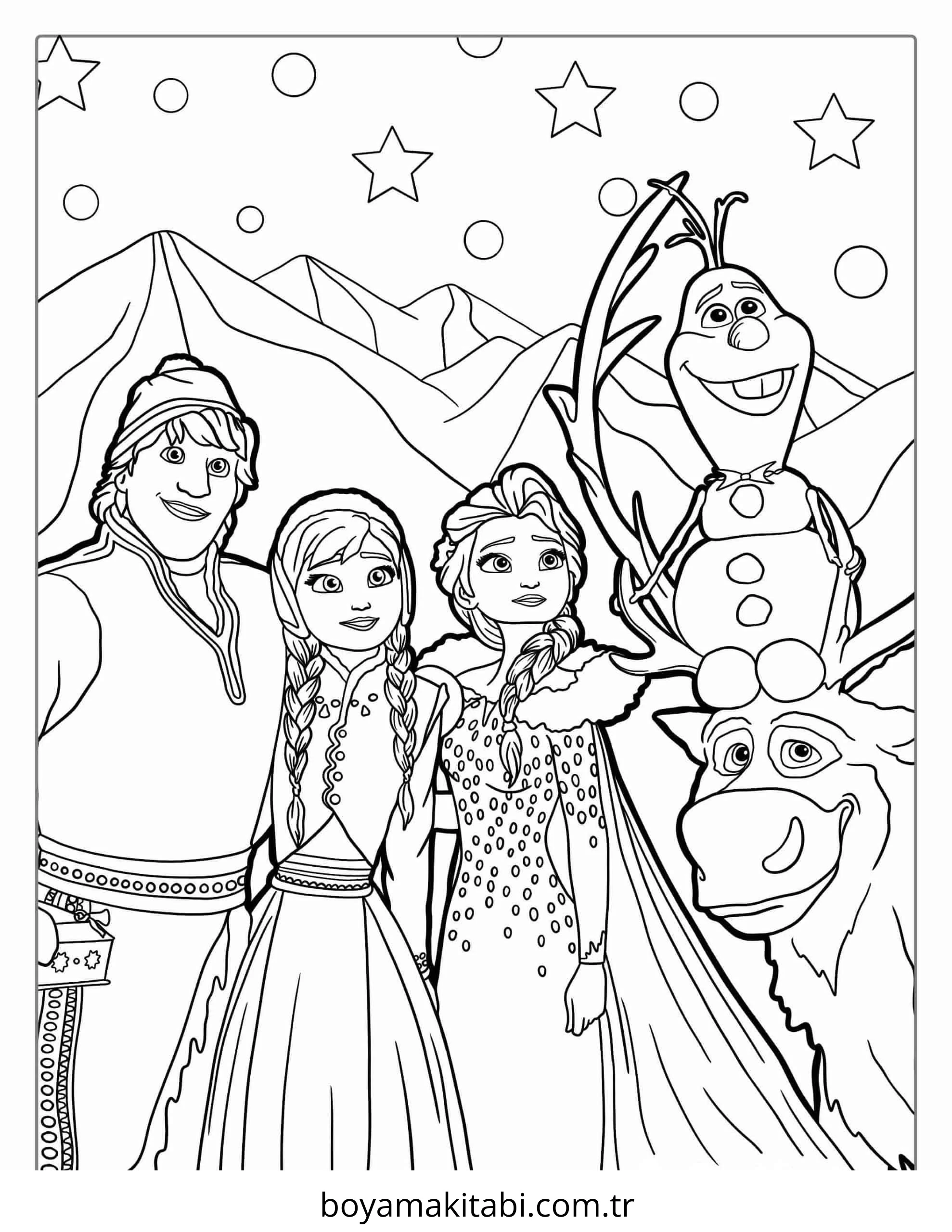 Frozen (Karlar Ülkesi) boyama sayfası – basit çizim, kolay boyama