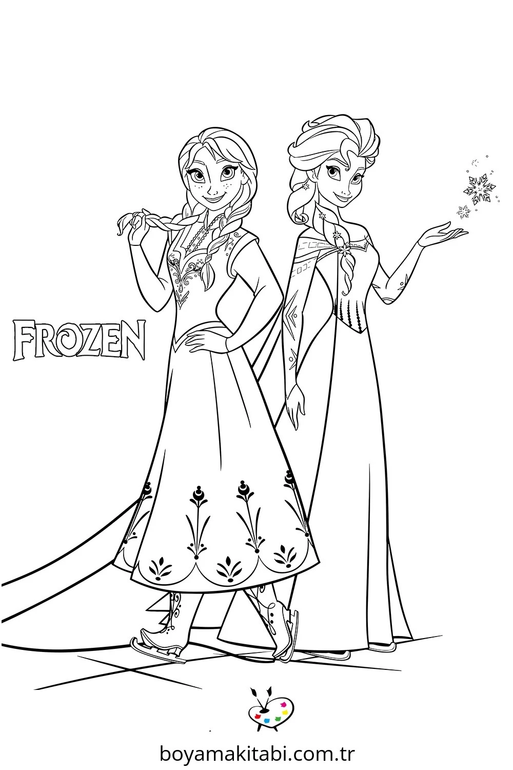 Frozen (Karlar Ülkesi) boyama sayfası – sevimli karakter, sanatsal çalışma