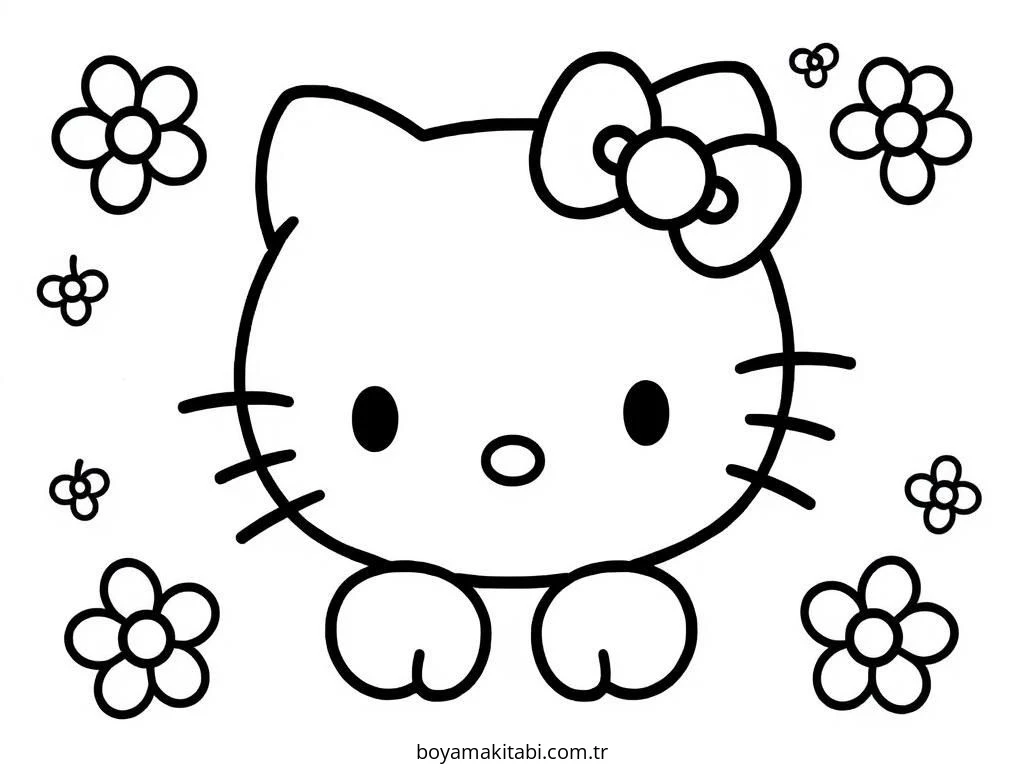Hello Kitty boyama sayfası – sanatsal çalışma, çocuklar için