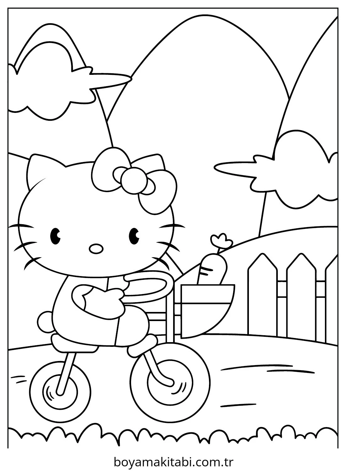 Hello Kitty boyama sayfası – basit çizim, kolay boyama