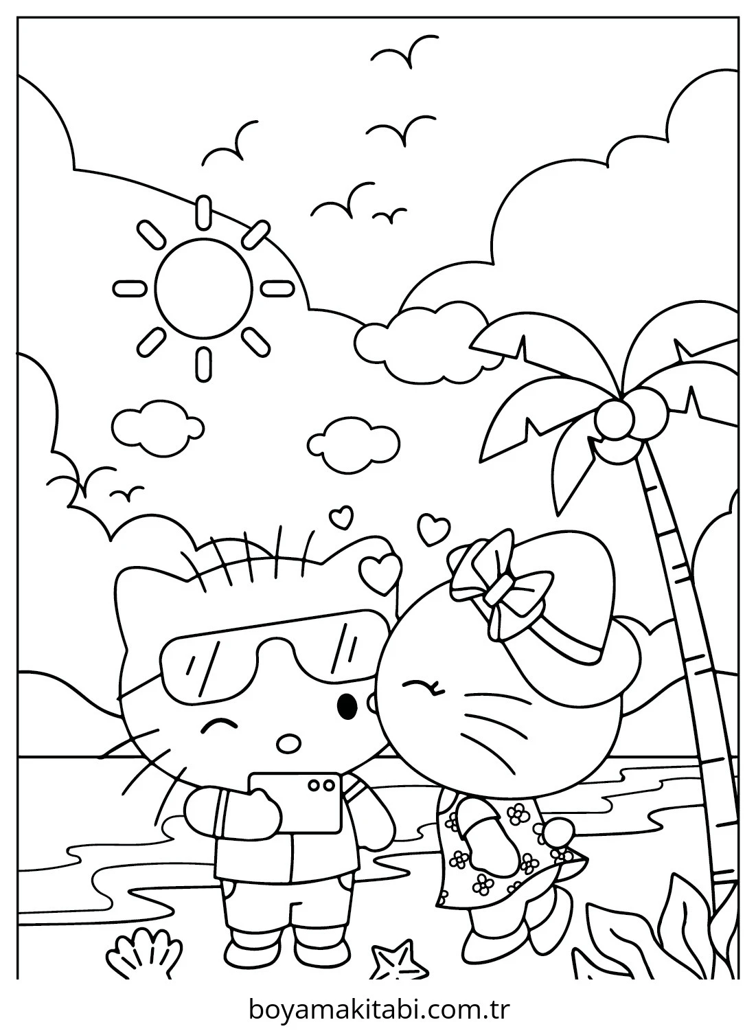 Hello Kitty boyama sayfası – basit çizim, kolay boyama