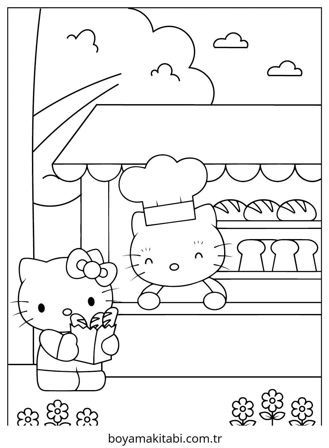 Hello Kitty boyama sayfası – boyama çalışması, yaratıcılığı geliştirir