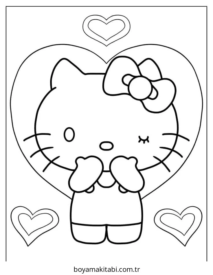 Hello Kitty boyama sayfası – çizgi film temalı, basit çizim