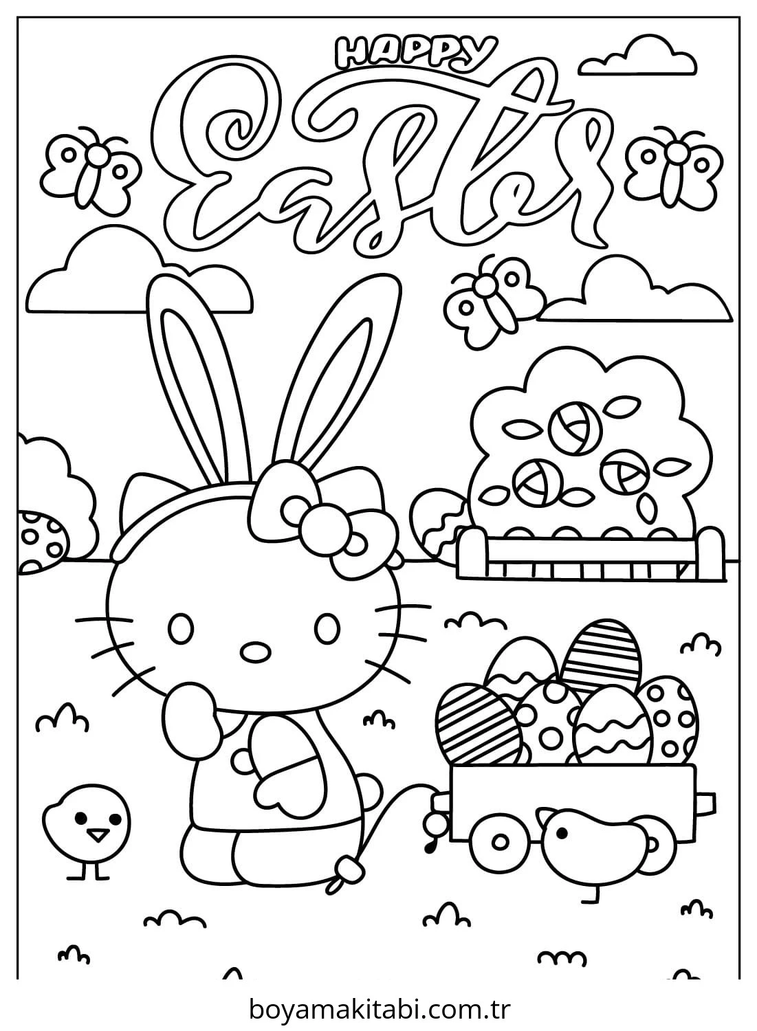 Hello Kitty boyama sayfası – basit çizim, kolay boyama