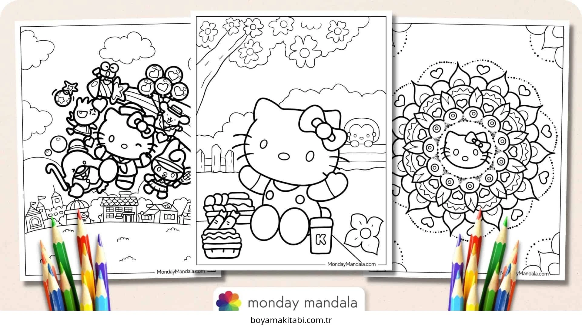 Hello Kitty boyama sayfası – kolay boyama, eğitici aktivite