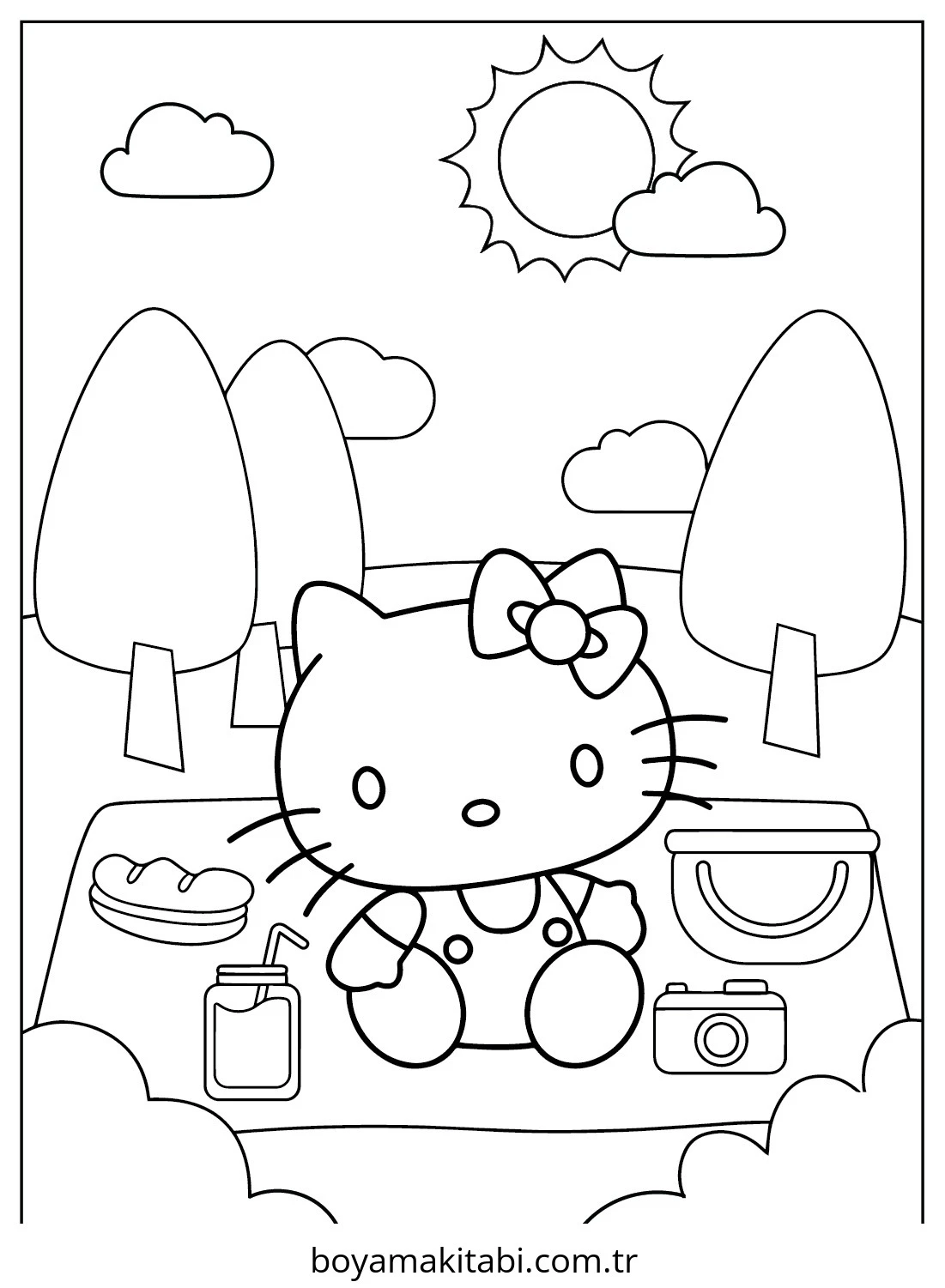 Hello Kitty boyama sayfası – sevimli karakter, sanatsal çalışma