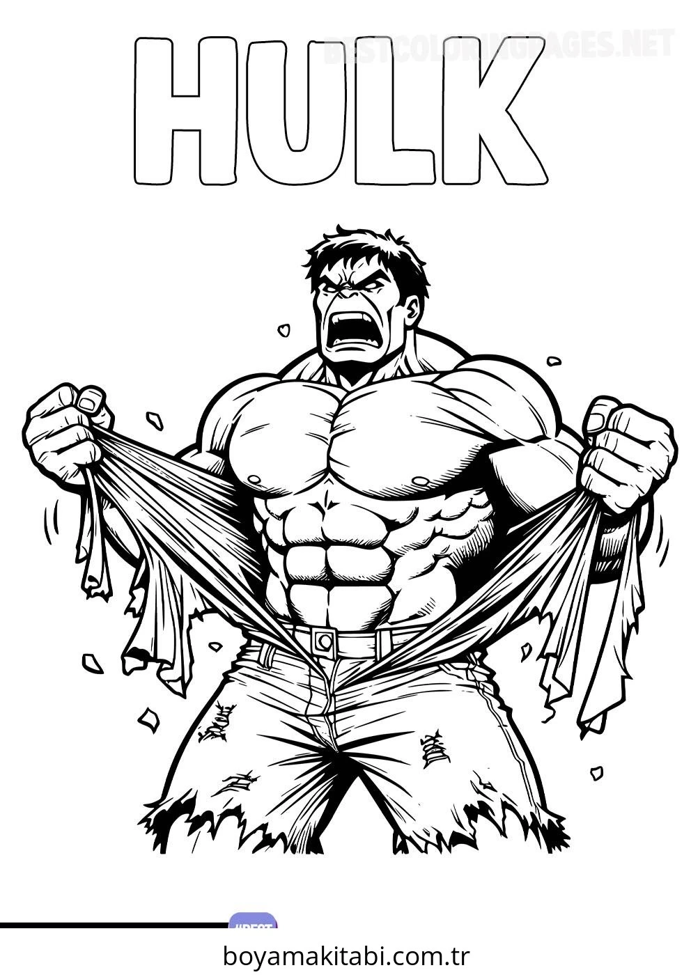 Hulk boyama sayfası – PDF indir, sevimli karakter