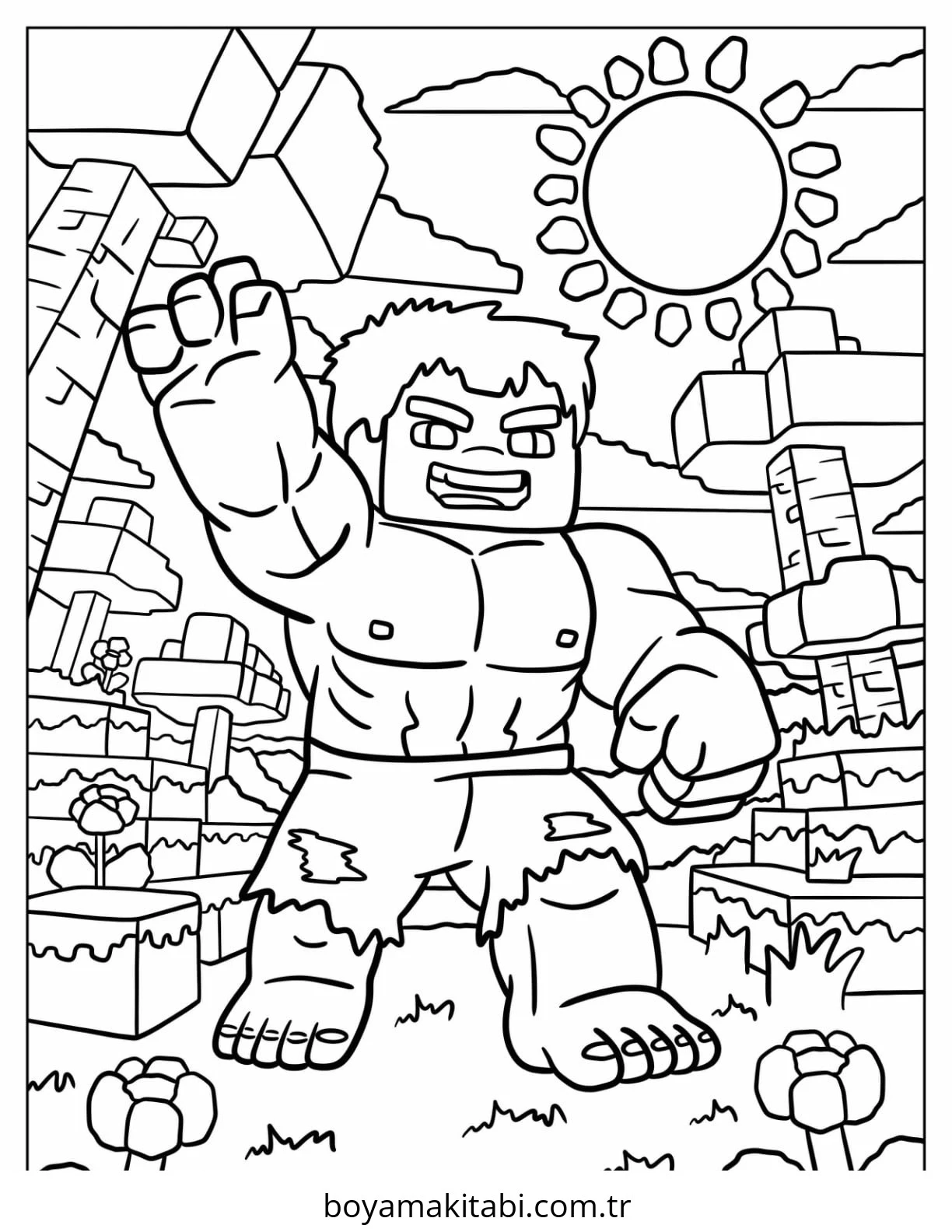 Hulk boyama sayfası – çizgi film temalı, basit çizim