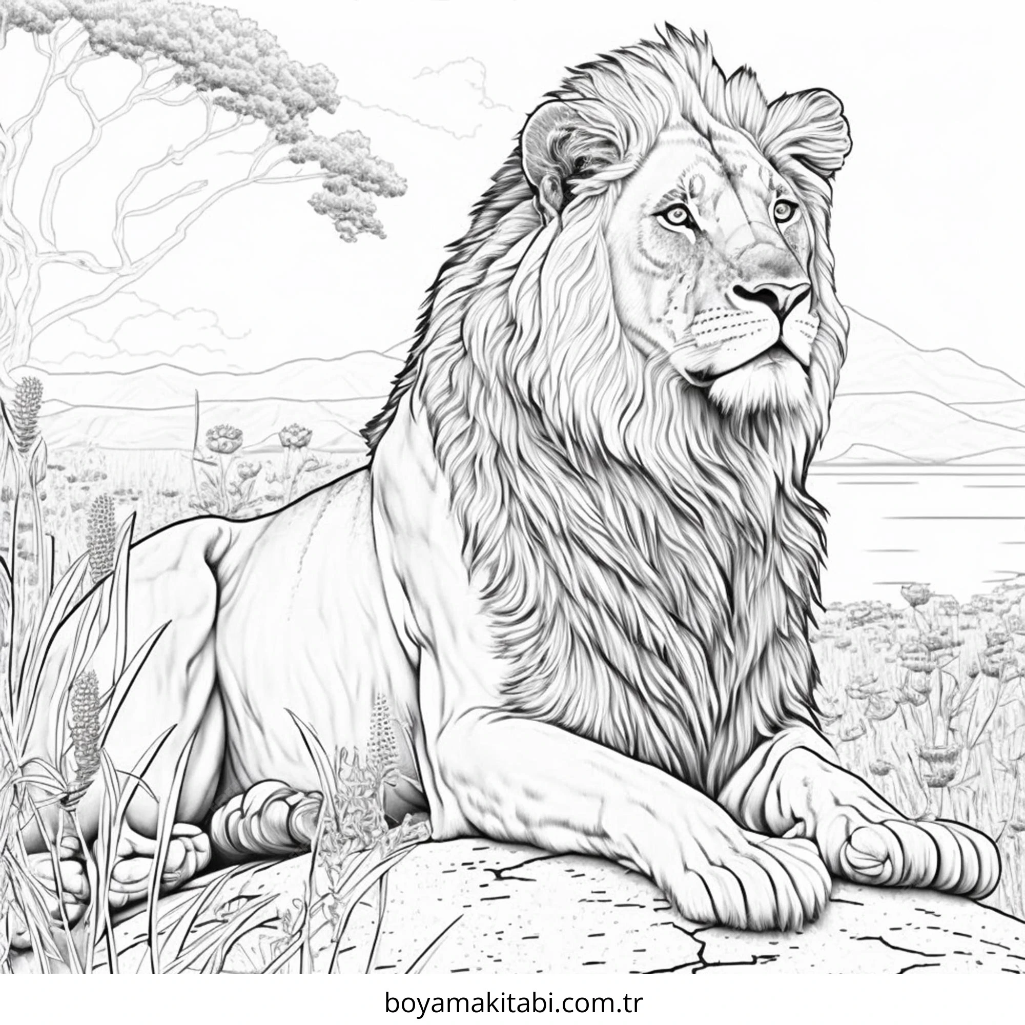 Aslan boyama sayfası – sanatsal çalışma, çocuklar için