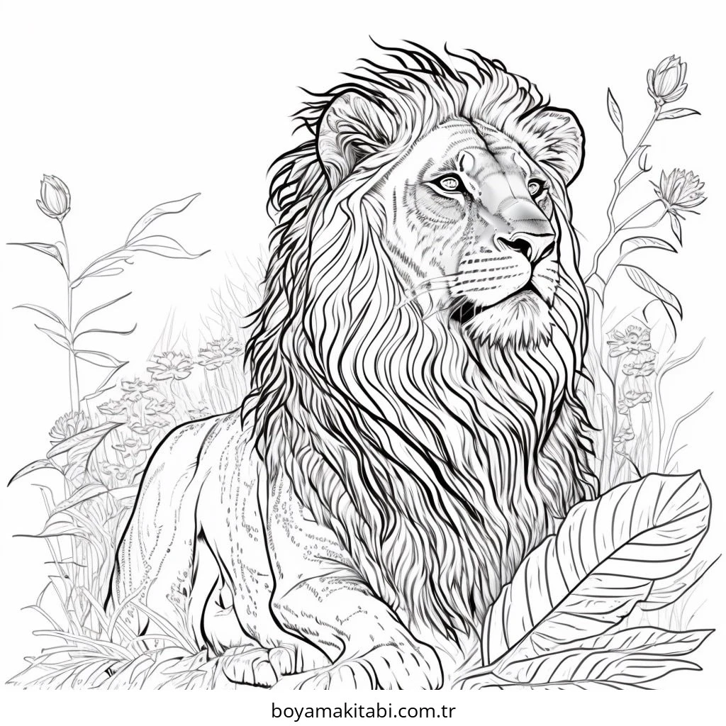 Aslan boyama sayfası – boyama çalışması, yaratıcılığı geliştirir