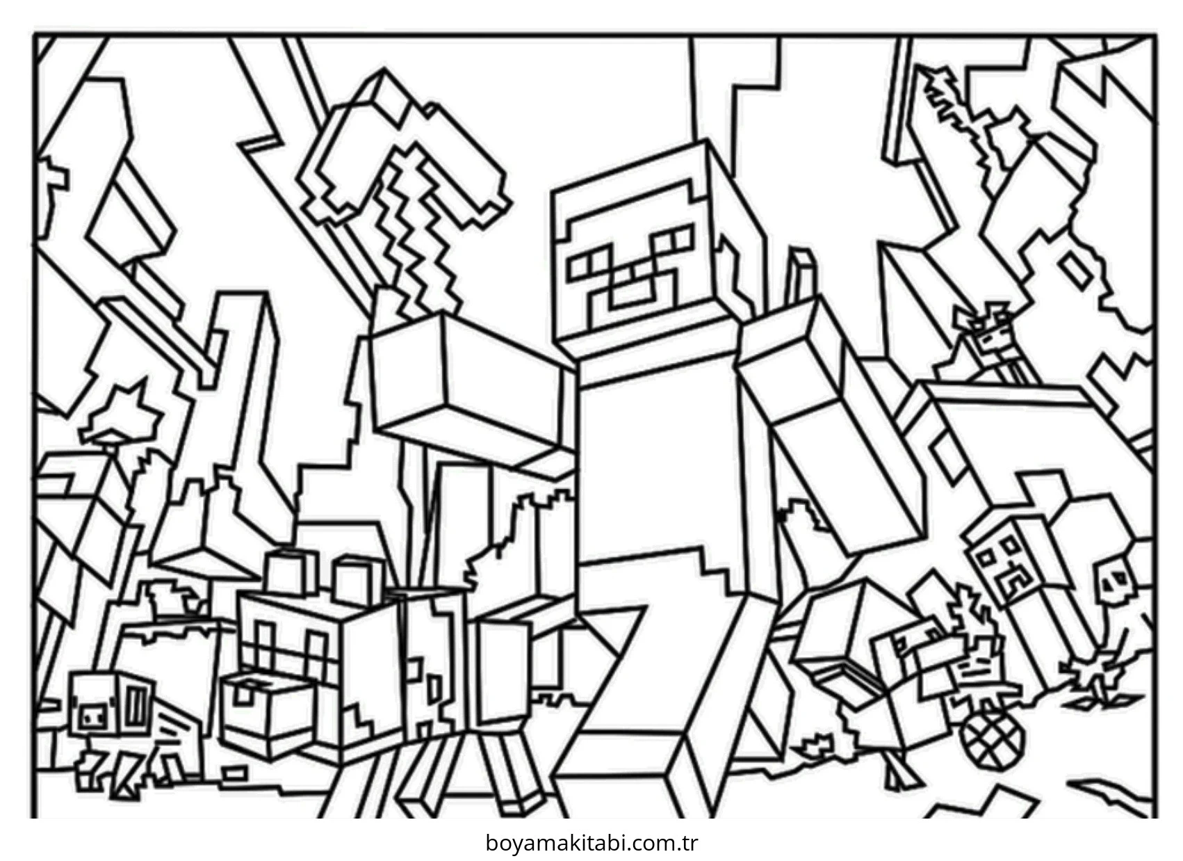 Minecraft boyama sayfası – çocuk aktivitesi, PDF indir
