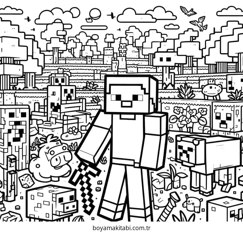 Minecraft boyama sayfası – eğlenceli etkinlik, el becerilerini geliştirir