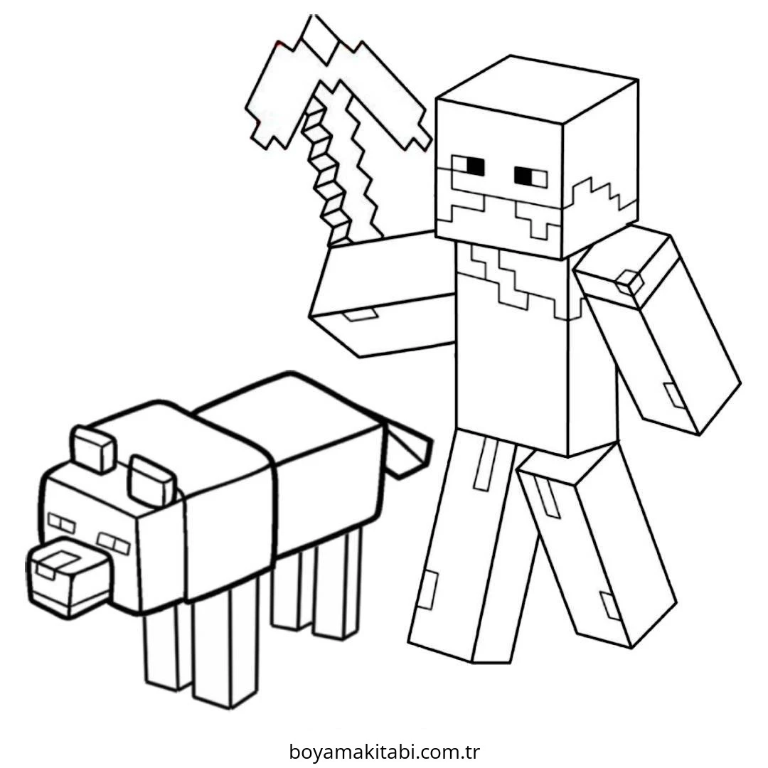 Minecraft boyama sayfası – çizgi film temalı, basit çizim