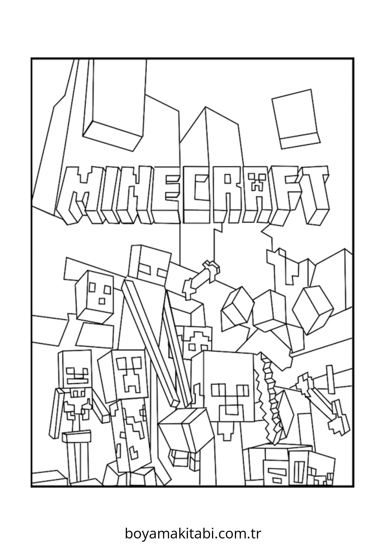Minecraft boyama sayfası – sevimli karakter, sanatsal çalışma