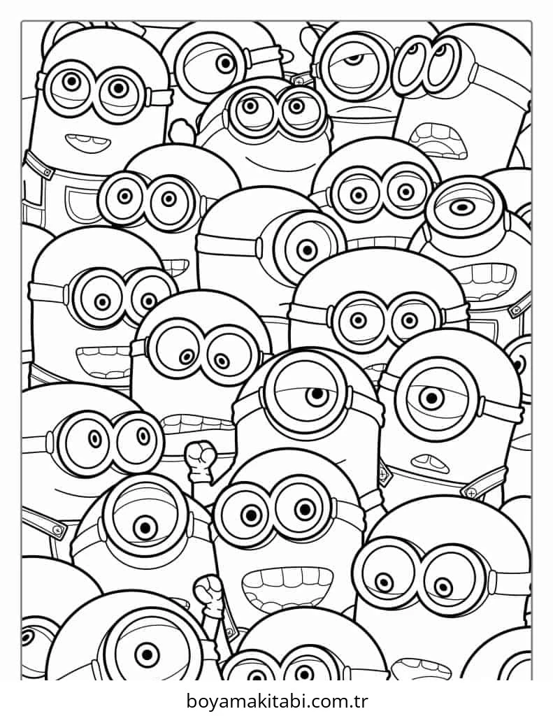 Minions boyama sayfası – çocuk aktivitesi, PDF indir