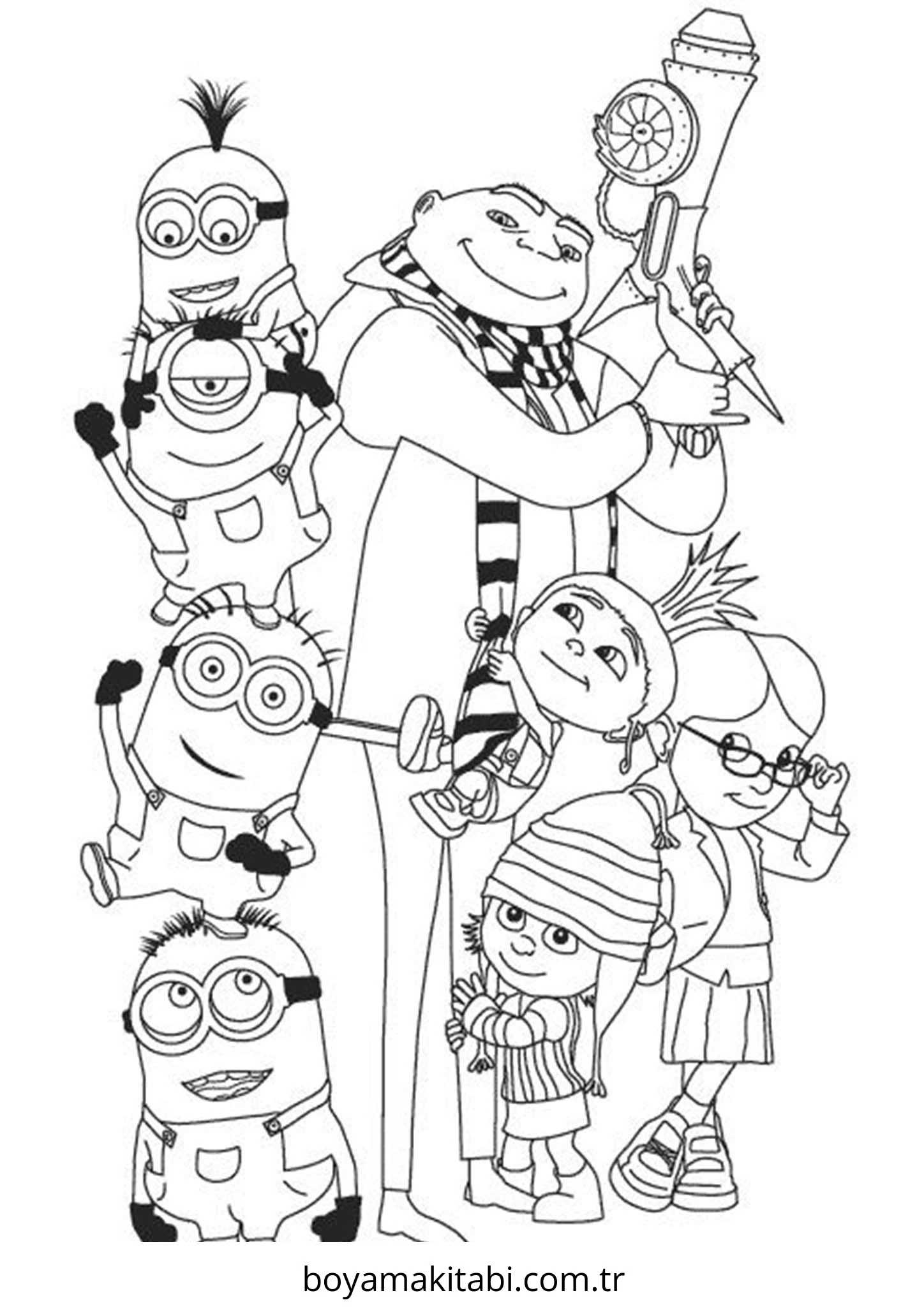 Minions boyama sayfası – çizgi film temalı, basit çizim