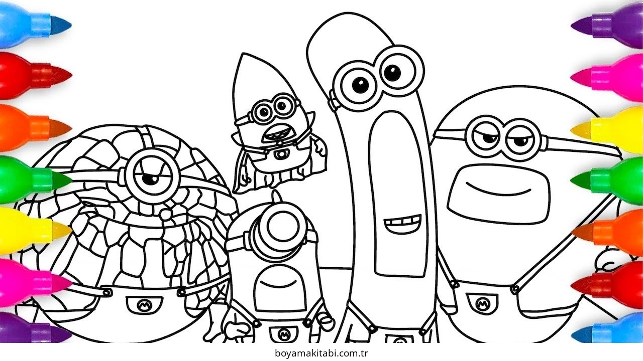 Minions boyama sayfası – eğlenceli etkinlik, el becerilerini geliştirir