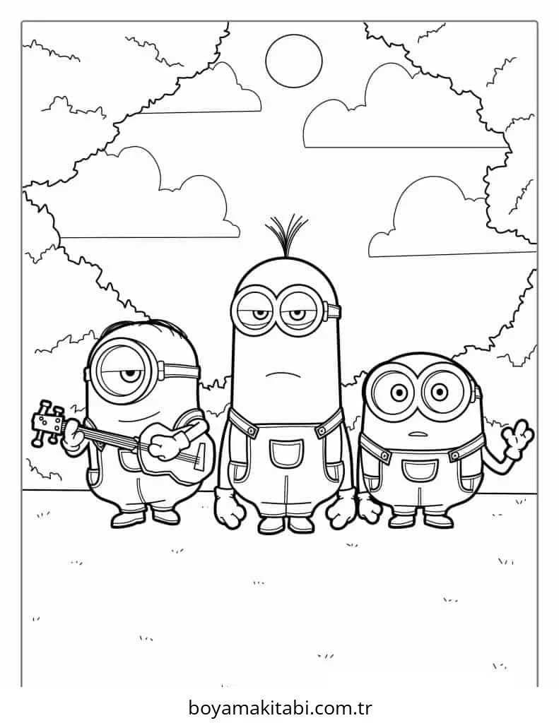 Minions boyama sayfası – basit çizim, kolay boyama