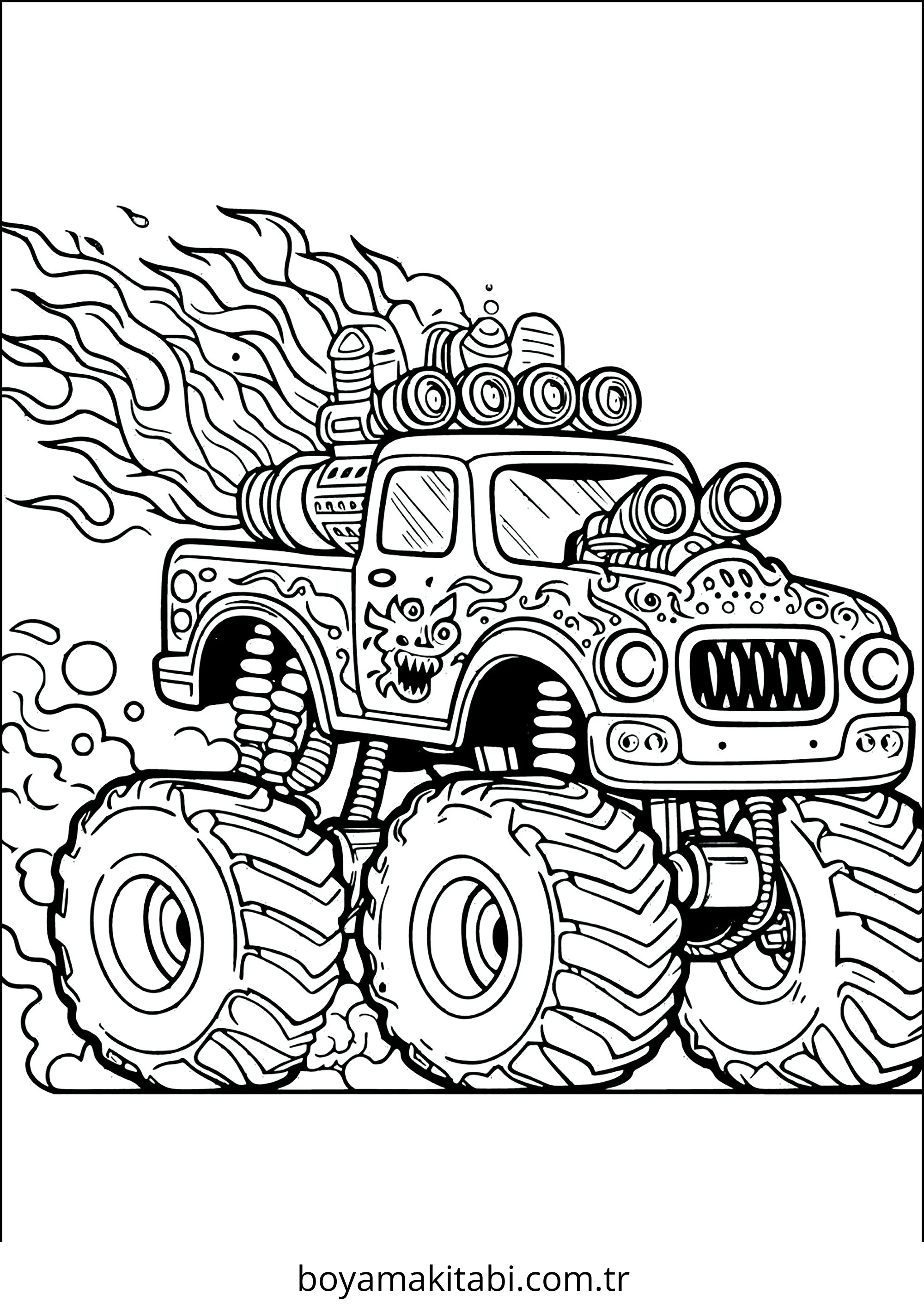 Monster Truck boyama sayfası – sevimli karakter, sanatsal çalışma