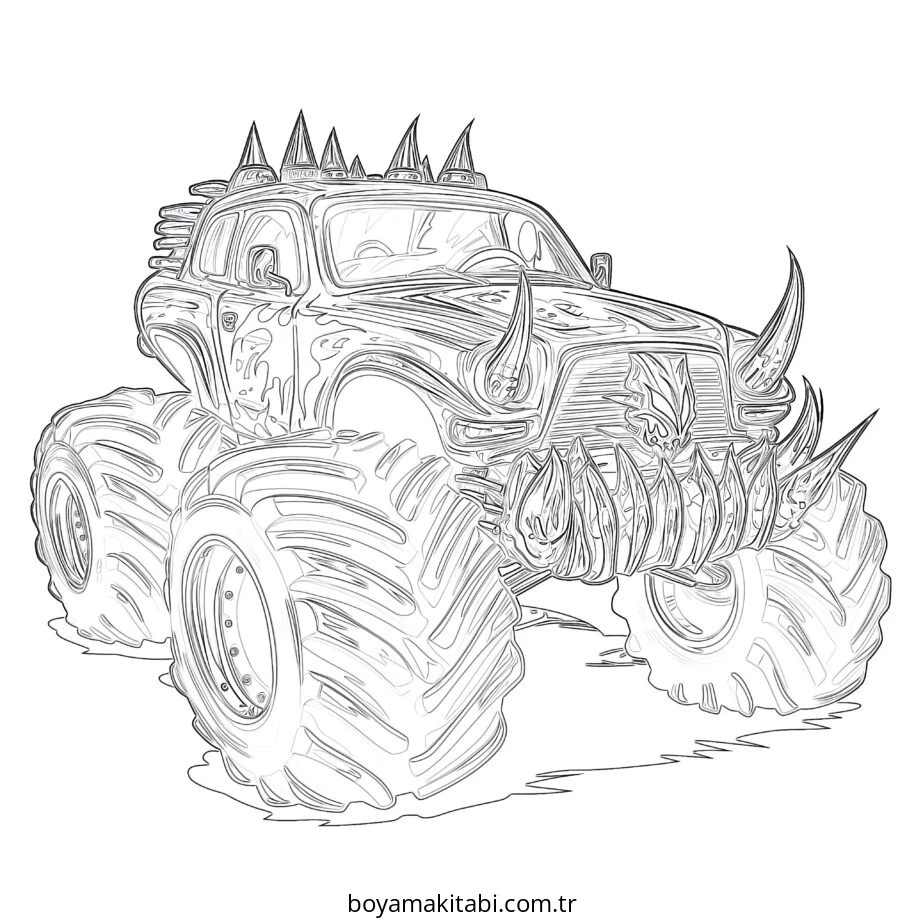 Monster Truck boyama sayfası – el becerilerini geliştirir, boyama çalışması