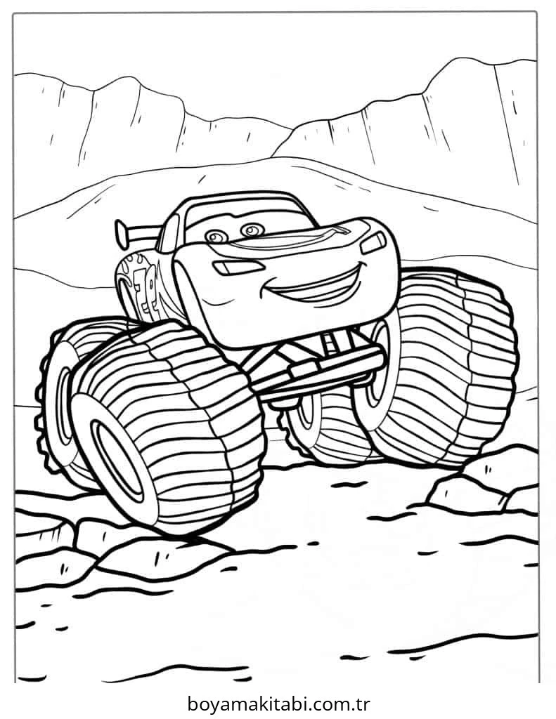 Monster Truck boyama sayfası – çocuk aktivitesi, PDF indir