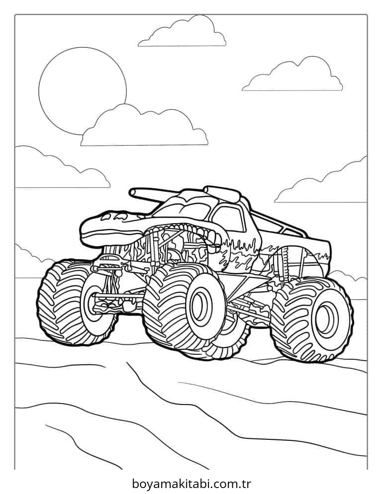Monster Truck boyama sayfası – renkli çizimler, okul öncesi
