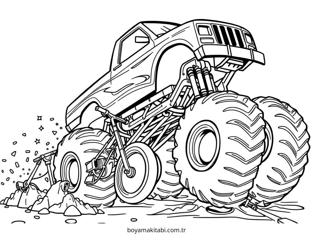 Monster Truck boyama sayfası – çocuklar için, çizgi film temalı