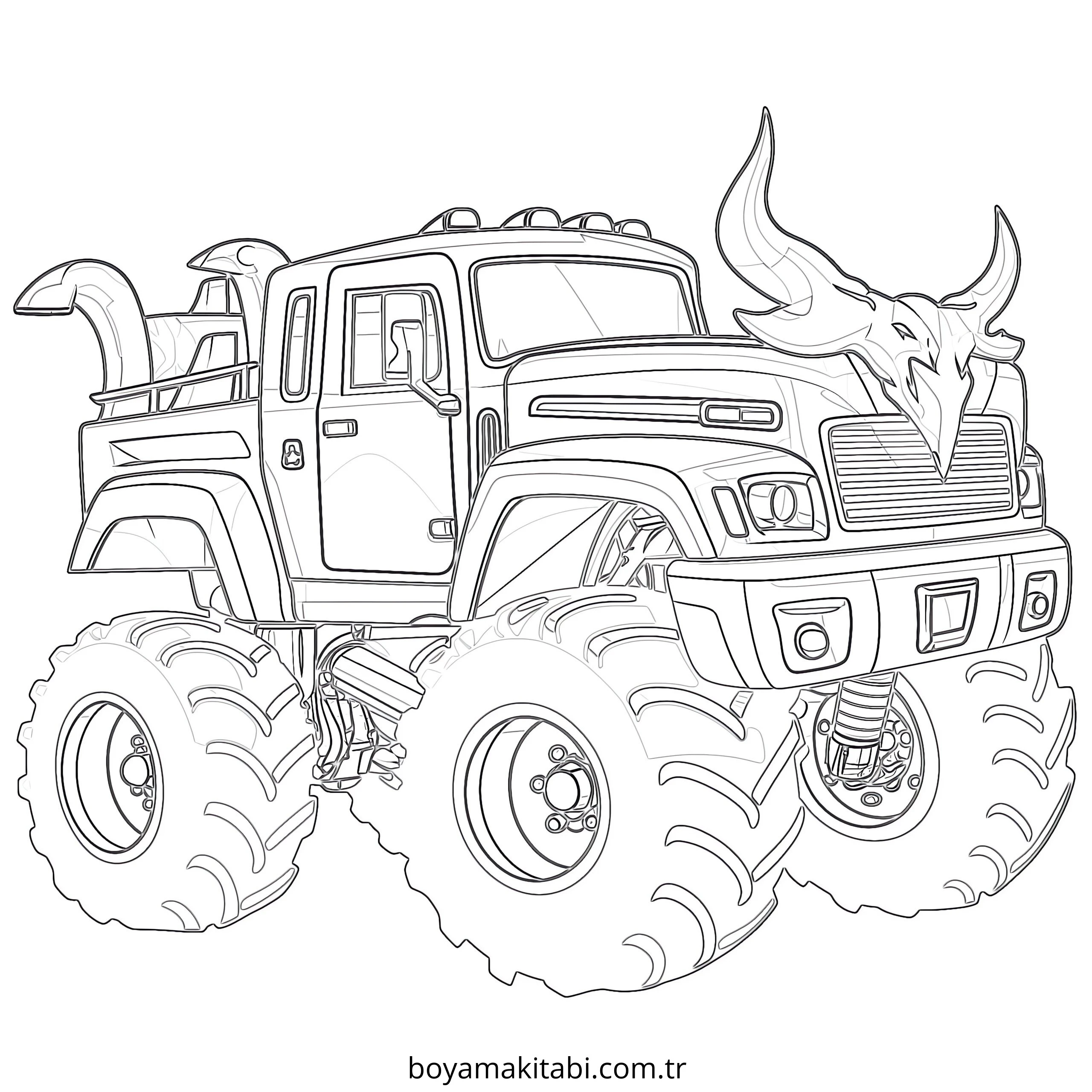 Monster Truck boyama sayfası – boyama etkinliği, çocuk aktivitesi