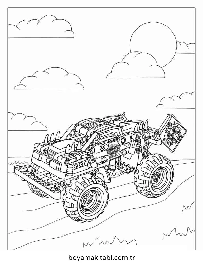 Monster Truck boyama sayfası – sevimli karakter, sanatsal çalışma