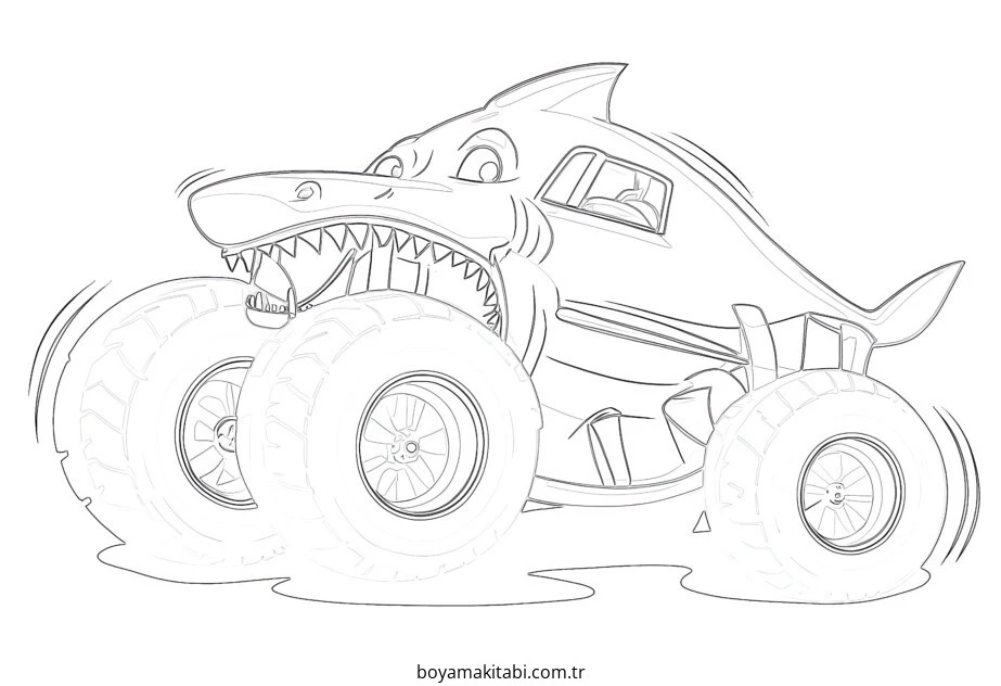 Monster Truck boyama sayfası – çizgi film temalı, basit çizim
