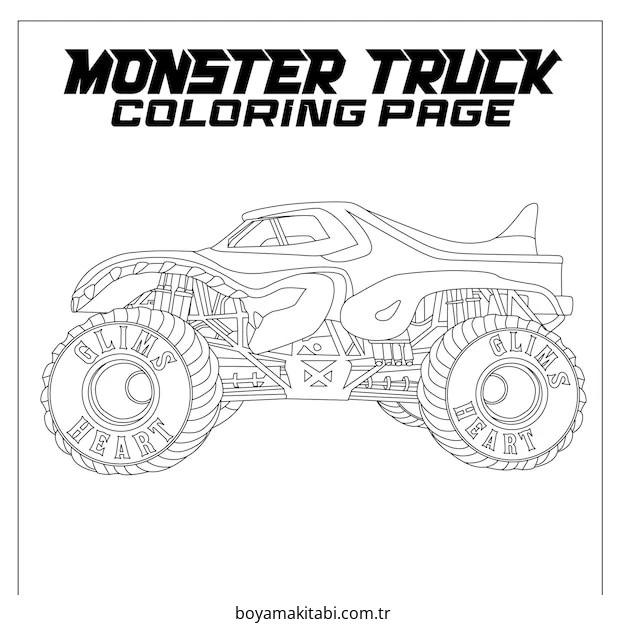 Monster Truck boyama sayfası – el becerilerini geliştirir, boyama çalışması