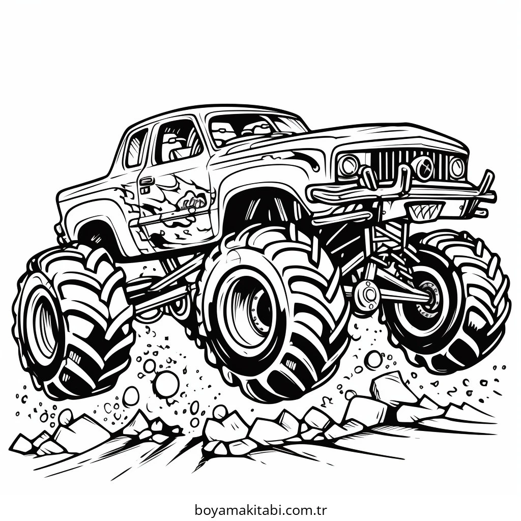 Monster Truck boyama sayfası – renkli çizimler, okul öncesi