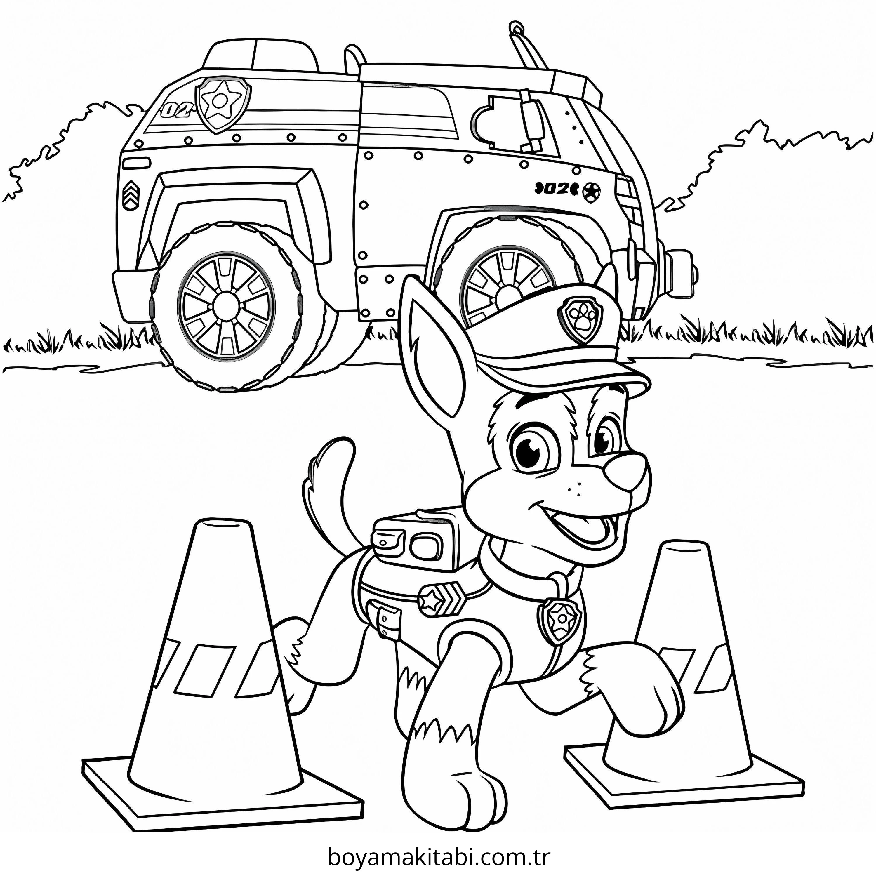 Paw Patrol boyama sayfası – basit çizim, kolay boyama